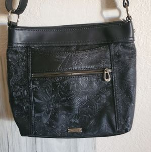 Sakroots Arcadia Black Embossed Synthetic Leather Crossbody Bag